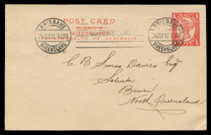 QUEENSLAND - Postal Stationery : POSTAL CARDS - OFFICIAL: 1912 1d Official Post Card unpunctured Essay prepared for the Surveyor-General's Office with the intention of perforating the indicia 'OS' when issued. The essay has been utilized by the Survey Off