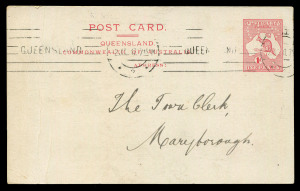 QUEENSLAND - Postal Stationery : POSTAL CARDS - OFFICIAL: 1917 1d Official Post Card Kangaroo Design with 'OS' in colourless dots (Type 2, 12 dots 'O', 11 dots 'S') for Department of Public Lands, printed 'ADDRESS' below the header, used to Maryborough in