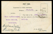 QUEENSLAND - Postal Stationery : POSTAL CARDS (VIEWS) - OFFICIAL: Advice Card 'Proof' for the Department of Public Instruction with black & white view 'A Metropolitan School', without stamp impression, postally used with 'PAID/BRISBANE/29AP15' datestamp, - 2