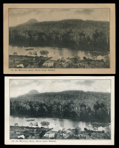 QUEENSLAND - Postal Stationery : POSTAL CARDS (VIEWS): 1910 Four Corners View Card Proof on sepia-toned card, "G1579/10" printer's endorsement on reverse, black & white view 'On the Maroochy River, North Coast Railway', 'A.J. CUMMING. GOVT PRINTER' imprin