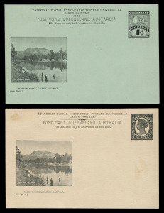 QUEENSLAND - Postal Stationery : POSTAL CARDS (VIEWS): 1898 1d 'Jubilee Portrait' Post Card Essay Proof on green stock with stamp in the design of the issued ½d adhesive but with Jubilee dates '1837' & '1897' included in the lower corners, the view captio