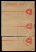 QUEENSLAND - Postal Stationery : REGISTRATION ENVELOPES: (H&G #1) 1909 KEVII 3d (in red) Size G Registration Envelopes with McCorquodale imprint comprising 3 Envelopes glued together in overlapping formation with 'COLLECTION/DE/BERNE/MADAGASCAR' UPU Colle