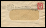 QUEENSLAND - Postal Stationery : ENVELOPES - PTPO: (H&G #4a) 1d Four Corner Figures in Vermilion on cream paper window envelope for user Cummins & Campbell/Townsville, embossed logo on flap, TOWNSVILLE '29JUL12' machine cancel. One of only two examples re