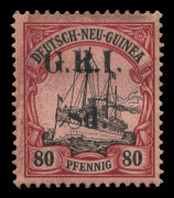 NEW GUINEA - 'G.R.I.' Overprints : 1914-15 (SG.26) Overprints on GNG Yachts, 5mm Spacing 8d on 80pf black & carmine/rose, 10th Setting Position 2, unused (regummed), Cat. &pound;425. RPSofV Certificate (2006).
