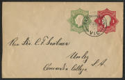 Envelopes : 1918-19 1d (Die 5) + &frac12;d KGV 'Star' Embossed on off-white unsurfaced laid b&acirc;tonn&eacute; paper, fine strike of TARRINGTON/17MR20' datestamp, addressed to Unley, SA. BW:EP15(1) - Cat. $100.