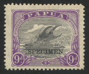PAPUA : 1932 (SG.127s) 9d lilac & violet with seriffed 'SPECIMEN' overprint, even toned gum, above-average centring for this issue, Cat &pound;750 (as a set of 2 with 1/3d value). Scarce.