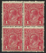 KGV Heads - Single Watermark : 1d Carmine (aniline) [G33] block of 4, fresh MUH; BW: 71Z - Cat. $240+. Starling Certificate (2017). (4)