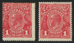 KGV Heads - Single Watermark : . 1d Deep Red Die III [G110], well centred, fine mint, plus 1d Carmine-Red [G109] WATERMARK INVERTED mint (some gum loss), BW:75B & BW: 75Aa - Cat. $325. (2)