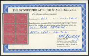 KGV Heads - Single Watermark : 1d Rose [G21] block of 4, MLH plus 1d Rose-Carmine [G22] block of 6 (3x2, perf separations at right), lower units MUH; BW: 71K & 71L - Cat. $425+. Each block with 2018 Drury Certificates. - 4