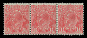 KGV Heads - Small Multiple Watermark Perf 13&frac12; x 12&frac12; : 1&frac12;d Pink strip of 3 [2L58-60], the centre unit variety "Void top right corner" [2L59], light pencil annotations on gum MUH. Rare variety in this shade, BW: 92C(2)g - extrapolated Cat. $1500+.