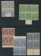 KGV Heads - Collections & Accumulations : Mostly mint blocks of 4 selection with Single Wmk 1d Violet with varieties "White Spot in SE corner" & "Run 'N'" [VIII/54 & 60], 1d Green block of 4 with three listed flaws (gum toning), 3d Blue Die I (no gum) blo - 2