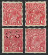 KGV Heads - Single Watermark : 1d Red mint group comprising Smooth Paper 1d Carmine-Red [G10] INVERTED WATERMARK mint, and normal watermark MUH, Rough Paper 1d Rose-Red (aniline) [G63] unused, 1d Carmine-Red [G73] perf 'OS' unused; Cat $160, each stamp wi