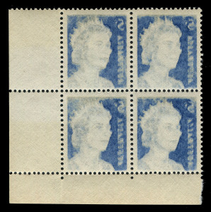 Decimal Issues : 1966-73 (SG.386c) 5c Deep Blue corner block of 4, all units with prominent 'OFFSET', fresh MUH, BW: 444c - Cat. $300+.