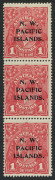 NEW GUINEA - 'N.W./PACIFIC/ISLANDS' Overprints : 1915-16 (SG.67a) 1d Dull Red abc strip of 3 [VIII/8, 14, 20], the centre unit variety "Thin 'ONE PENNY'", fine mint. Starling Certificate (2018)