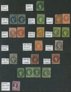 SOUTH AUSTRALIA : 1855-70 selection mostly used on Hagner with imperf London Printing 1d Green apparently unused (vertical crease, negligible margins, with gum), plus a single and miscut pair used, 6d Deep Blue (2, both close-cut complete margins), Adelai - 2