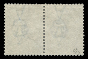 Kangaroos - Third Watermark : 1/- Pale Blue-Green Die II WATERMARK INVERTED horizontal pair, few nibbed perfs, very lightly cancelled, BW:32a - Cat. $550+. - 2