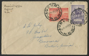Other Pre-Decimals : 1935 (SG.158) use of 2/- Jubilee (plus 2d Cable) on small 1936 (Apr. 14) surface mail cover to Demerara, British Guiana, stamps tied by AUBURN (NSW) datestamps, 'SYDNEY/14' transit backstamp, cover with a few blemishes. Unusual destination for the era.