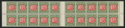 Postage Dues : 1958-60 (SG.139) No Wmk 10d Carmine & Deep Green interpane block of 20 (10x2), eleven units MUH, BW: D155 - Cat. $310+. Fresh multiple.