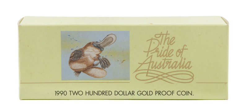 Gold : TWO HUNDRED DOLLARS: 1990 Platypus proof, in original box, 10gr of 916/100 (22k) gold.