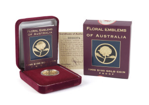 Gold : ONE HUNDRED DOLLARS: 1995 $100 'Floral Emblems of Australia' proof containing ⅓oz of 24ct gold (99.99%), in presentation box with certificate.