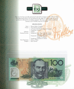 Decimal Banknotes : 1997 $5, $10, $20, $50 & $100 set of matched low number banknotes all numbered 'AA 97001226' in black, each note in individual NPA folders, Cat $1100.