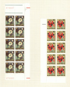 Decimal Issues : 1968-73 group of large multiples comprising 1968 Floral Emblems 6c to 30c in corner blocks of 10, the 13c, 15c, 25c & 30c with sheet numbers in red at base (the 25c with additional sheet number at top), 1969 Xmas 5c & 25c in sheet number