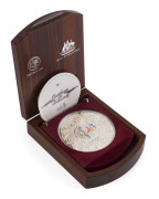 Silver : 2000 Olympics (Sydney) $30 'Olympic Kilo Masterpiece', stated (at the time) to be the largest Olympic coin ever minted, 1kg of 99.9% silver, with original wooden presentation case (blemishes), Unc.
