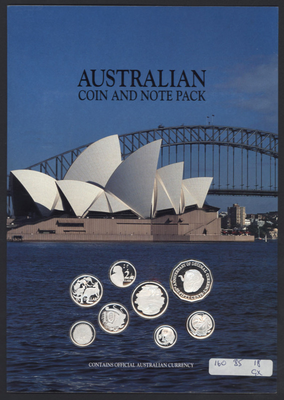 Australia - Miscellaneous : 1991 Australian Coin and Banknote "Masterpieces Limited Edition" (of 250), with 1991 1c to $2 struck in sterling silver plus uncirculated Johnston/Stone $1 ('DNA 708124') and Johnstone/Fraser $2 ('LNU 891124') banknotes; with C