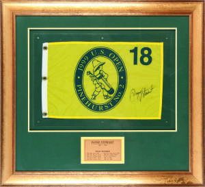 PAYNE STEWART, display comprising signature on 18th Hole Flag from 1999 US Open Championship, window mounted, framed & glazed, overall 87x78cm. With CoA.