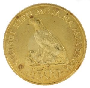 GOLD - world : TANZANIA: 1974 1500sh, conservation mintage featuring Cheetah, 33.43gr of 900/1000 gold, Unc.
