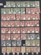 Kangaroos - Collections & Accumulations : 1913-45 ex-dealer's used stock on Hagners with First Wmk to 2/- including 4d (6, shades) & 2&frac12;d unused (no gum), Second wmk to 5/-, 3rd Wmk to 5/- incl. 2/- Brown (9) & 2/- Maroon (5) plus 1/- green unused, SMult t