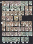 Kangaroos - Collections & Accumulations : 1913-45 ex-dealer's used stock on Hagners with First Wmk to 2/- including 4d (6, shades) & 2&frac12;d unused (no gum), Second wmk to 5/-, 3rd Wmk to 5/- incl. 2/- Brown (9) & 2/- Maroon (5) plus 1/- green unused, SMult t - 2