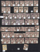 Kangaroos - Collections & Accumulations : 1913-45 ex-dealer's used stock on Hagners with First Wmk to 2/- including 4d (6, shades) & 2&frac12;d unused (no gum), Second wmk to 5/-, 3rd Wmk to 5/- incl. 2/- Brown (9) & 2/- Maroon (5) plus 1/- green unused, SMult t - 3