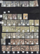Kangaroos - Collections & Accumulations : 1913-45 ex-dealer's used stock on Hagners with First Wmk to 2/- including 4d (6, shades) & 2&frac12;d unused (no gum), Second wmk to 5/-, 3rd Wmk to 5/- incl. 2/- Brown (9) & 2/- Maroon (5) plus 1/- green unused, SMult t - 4
