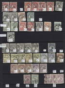 Kangaroos - Collections & Accumulations : 1913-45 ex-dealer's used stock on Hagners with First Wmk to 2/- including 4d (6, shades) & 2&frac12;d unused (no gum), Second wmk to 5/-, 3rd Wmk to 5/- incl. 2/- Brown (9) & 2/- Maroon (5) plus 1/- green unused, SMult t - 5
