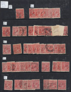 1914-36 ex-dealer's used stock on thirteen Hagners with Single Wmk to 1/4d incl.1d Reds (130 approx, good range of shades) & 4d violet perf 'OS' (3), LMult to 1½d, SMult P14 to 1/4d, P13½x12½ to 1/4d (9), CofA to 1/4d (5); smattering of Official/State per