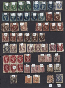 SOUTH AUSTRALIA : 1856-1912 ex-dealer's stock mostly used on Hagners with imperf 2d (3), rouletted issues to 2/- incl. 2d vermilion (unused) and 1/- orange (SG.18), perforated issues to perf.10x11½ 2/- (SG.151) block of 6, with various perfs/printings/shades present, range 'Long Toms' (100+) to 2/6d (3); range of officials including Departmental 2d perf.10 optd 'P' (Police) and surcharges; also a selection of mint oddments to 2/-; duplication of Late Period issues; likely to be some postmark in