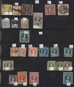 1850s-1913 ex-dealer's stock, mostly used later period, on Hagners with NSW incl. Sydney Views 1d forgery & defective 3d, imperf 6d Diadems (2), perforated (6d) Registered; Queensland with Large Chalons to £1 including nice 10/- SG.311 with 'REGISTERED/BR