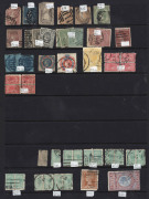 1850s-1913 ex-dealer's stock, mostly used later period, on Hagners with NSW incl. Sydney Views 1d forgery & defective 3d, imperf 6d Diadems (2), perforated (6d) Registered; Queensland with Large Chalons to &pound;1 including nice 10/- SG.311 with 'REGISTERED/BR - 3