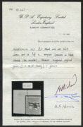 Kangaroos - First Watermark : &pound;2 Black & Rose, upper left corner example with "Specimen" HANDSTAMP DOUBLE, ONE INVERTED, hinged in margin; the stamp in superb unmounted condition. Accompanied by a 1983 B.P.A. Certificate. BW:55Dxb - $20,000 (in hinged con - 4