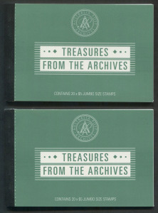 Decimal Issues : 2004 (SG.2428) $5 Treasures from the Archives "cheque book" booklets (2) each containing twenty $5 jumbo sized stamps, vert fine condition. Hard to source, face value $200.