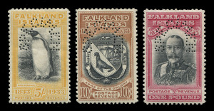 Falkland Islands : 1933 (SG.127-38s) ½d - £1 Centenary of British Administration, complete set, (12) perforated SPECIMEN. Fine & fresh mounted, with gum; the top value with 2 nibbed perfs at top. Cat.£4250.