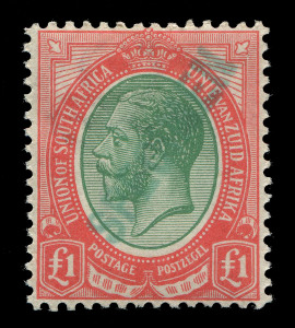SOUTH AFRICA : 1916 (SG.17s) £1 green & red KGV, superb MVLH handstamped "SPECIMEN" in green.