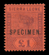 SIERRA LEONE : 1896-97 (SG.53s) Queen Victoria &pound;1 purple on red overprinted SPECIMEN, top value superb lightly mounted with o.g.