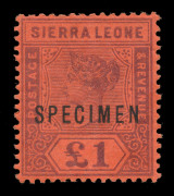 SIERRA LEONE : 1896-97 (SG.53s) Queen Victoria £1 purple on red overprinted SPECIMEN, top value superb lightly mounted with o.g.