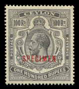 CEYLON : 1912 (SG.321s) 100r grey-black King George V high value overprinted SPECIMEN, lightly mounted with o.g. Cat.&pound;425.
