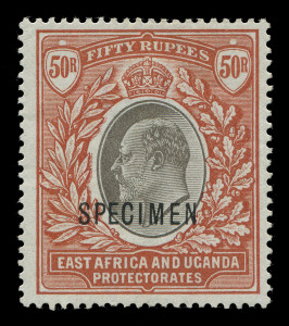 KENYA, UGANDA & TANGANYIKA : EAST AFRICA AND UGANDA PROTECTORATES: 1903-4 (SG.16s) 50r grey & red-brwon Edward VII high value definitive overprinted SPECIMEN, fine and fresh with o.g. Cat.£450.