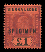 SIERRA LEONE : 1903 (SG.85s) King Edward VII &pound;1 purple on red overprinted SPECIMEN, top value lightly mounted with o.g.