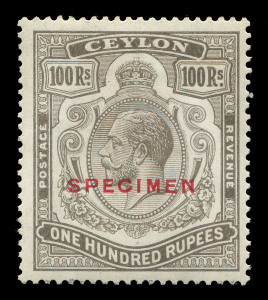 CEYLON : 1924 (SG.359s) 100r brownish-grey King George V high value overprinted SPECIMEN, lightly mounted with o.g. Cat.£500.