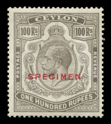 CEYLON : 1924 (SG.359s) 100r brownish-grey King George V high value overprinted SPECIMEN, lightly mounted with o.g. Cat.&pound;500.